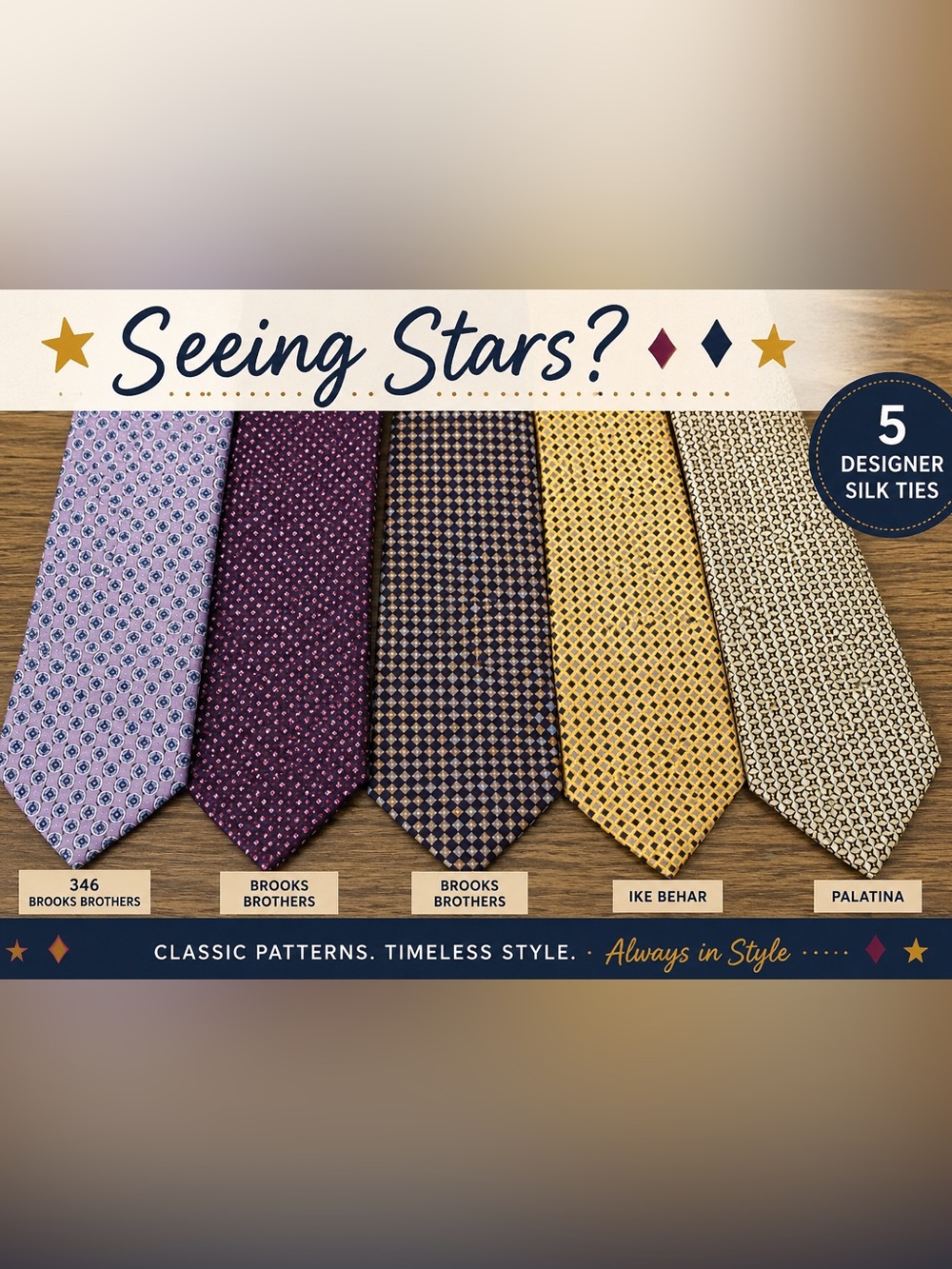 Seeing Stars ⭐️♦️ 5 Silk Ties Brooks Brothers Ike Behar Palatina Bundle